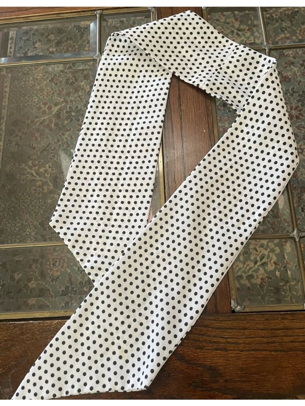 Satin Wig Headband Satin Edge Laying Scarf For Lace Frontal Wrap Hair -B&W Polka